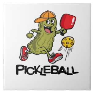Lustige Gurke spielt Pickleball  Fliese