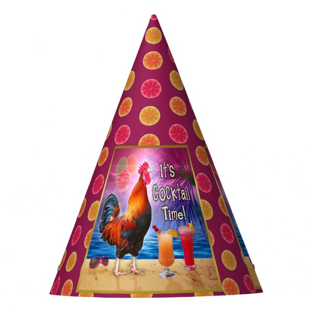 Lustige Hahn-Huhn-Cocktail-tropisches Strand-Meer Partyhütchen (Vorderseite)
