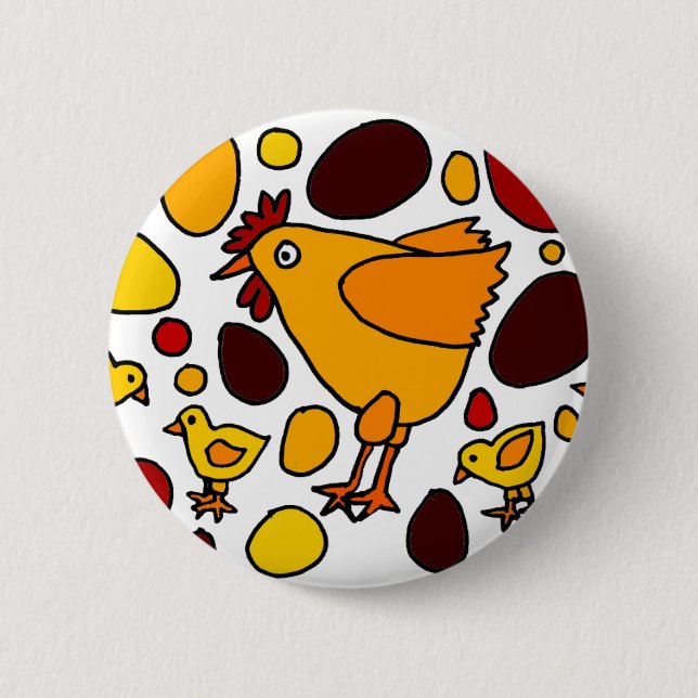 Lustige Hahn-und Huhn-Kunst abstrakt Button (Vorderseite)