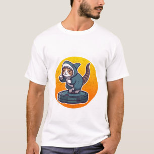 Lustige Haikatze Auf Roboter-Staubsauger Retro-Mem T-Shirt