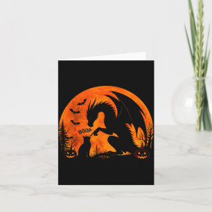 Lustige Halloween-Drache Boop Katze unter Vollmond Karte