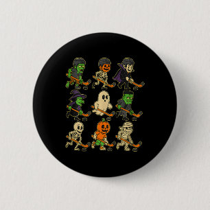 Lustige Halloween-Hockey-Monster Gruselsport Button