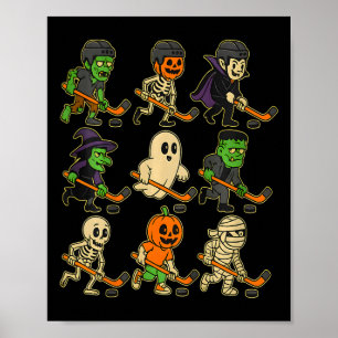 Lustige Halloween-Hockey-Monster Gruselsport Poster
