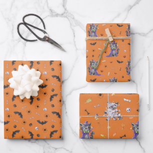 Lustige Halloween-Katze Geschenkpapier Set
