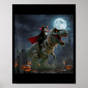 Lustige Halloween-Katze Vampir reitet auf einem T- Poster