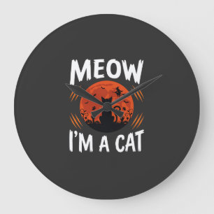 Lustige Halloween-Katzen-Mond-Silhouette Grafik Große Wanduhr