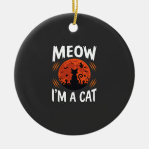 Lustige Halloween-Katzen-Mond-Silhouette Grafik Keramik Ornament