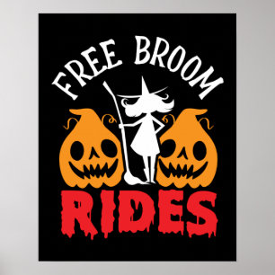 Lustige Halloween-Kostenlose-Besen-Fahrten-Hexe-Kü Poster