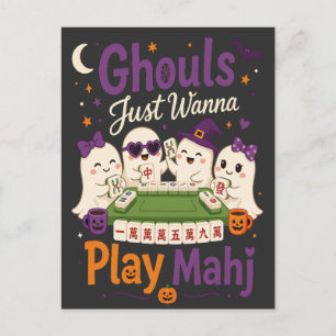 Lustige Halloween Mahjong Ghouls wollen nur Mah sp Ankündigungspostkarte