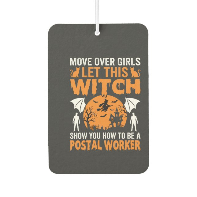 Lustige Halloween Postmitarbeiter Hexe Katze Grafi Autolufterfrischer (Vorderseite)