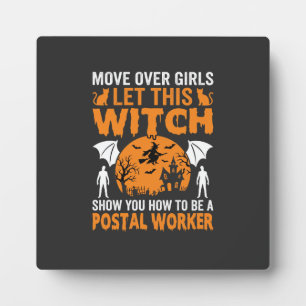 Lustige Halloween Postmitarbeiter Hexe Katze Grafi Fotoplatte