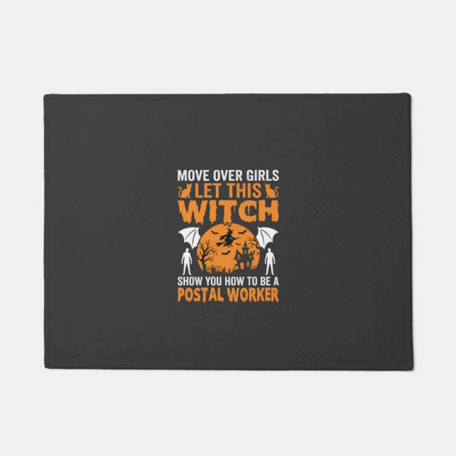 Lustige Halloween Postmitarbeiter Hexe Katze Grafi Fußmatte (Vorderseite)