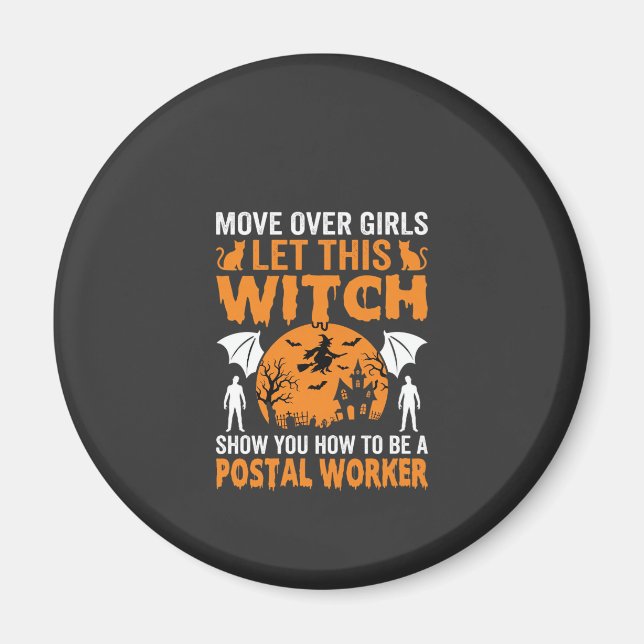 Lustige Halloween Postmitarbeiter Hexe Katze Grafi Magnet (Vorne)