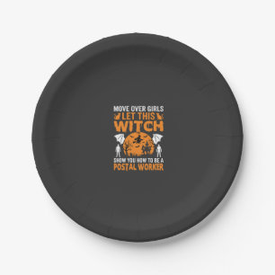 Lustige Halloween Postmitarbeiter Hexe Katze Grafi Pappteller