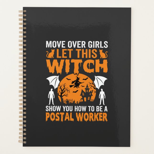 Lustige Halloween Postmitarbeiter Hexenkatze Grafi Planer (Vorderseite)