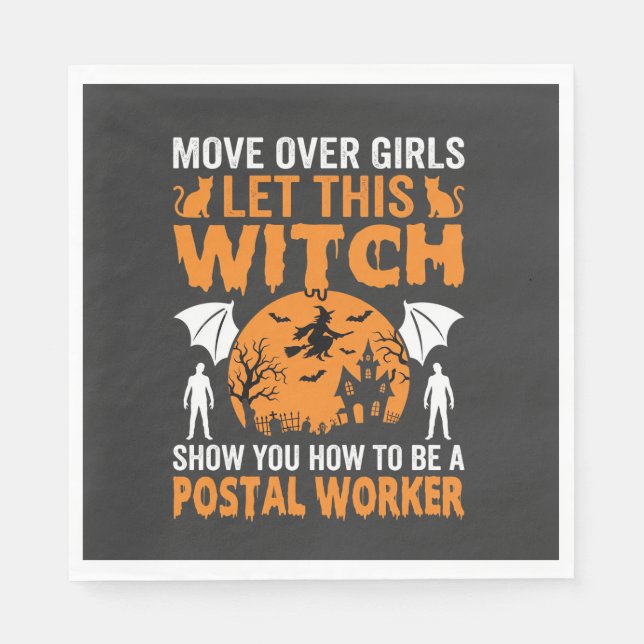 Lustige Halloween Postmitarbeiter Hexenkatze Grafi Serviette (Vorderseite)