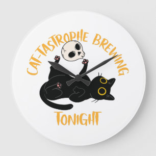 lustige Halloween schwarze Katze Große Wanduhr