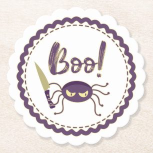 Lustige Halloween-Spinne mit Messerhand sagt Buh Untersetzer