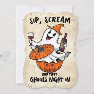 Lustige Halloween Tippsy Ghouls Karte, Weinliebhab Feiertagskarte