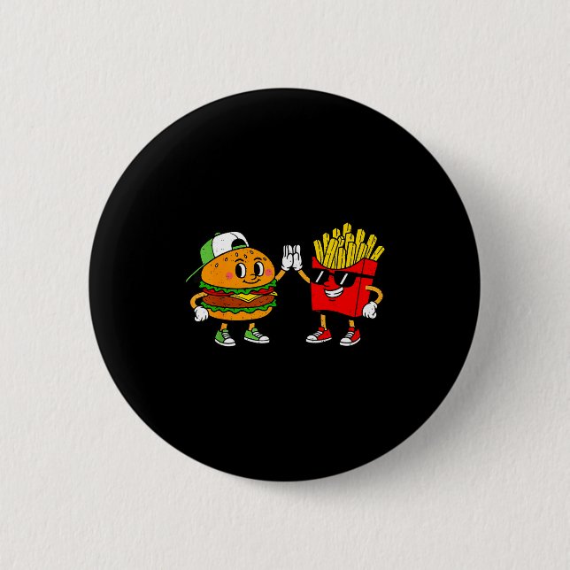 Lustige Hamburger Pommes Frites Combo Snacks Fast  Button (Vorderseite)