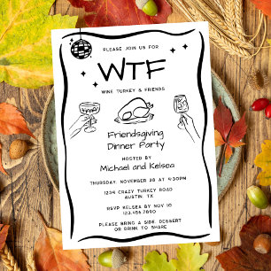 Lustige handgezeichnete Friendsgiving-WTF-Dinnerpa Einladung