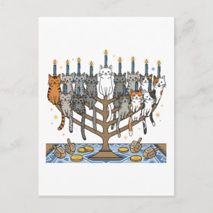 Lustige Hanukkah Meowzel Katzen Menorah Postkarte