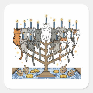 Lustige Hanukkah Meowzel Katzen Menorah Quadratischer Aufkleber