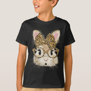 Lustige Hasen-Gesicht-Brille Kokette Schleife Leop T-Shirt