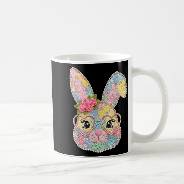 Lustige Hasengesicht-Brille florale Patchwork-Kani Kaffeetasse (Rechts)