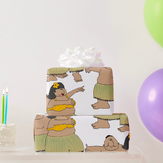Lustige hawaiianische Hula-Tänzer Cartoon Geschenkpapier (Von Creator hochgeladen)
