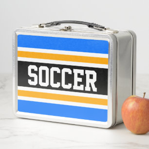 Lustige Helle Blau Schwarz Weiß Orange FUSSBALL St Metall Brotdose