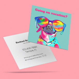 Lustige helle bunte Hund individuelle Haustier-Sit Quadratische Visitenkarte