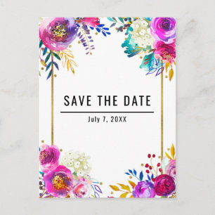 Lustige helle fette Wasserfarbe Floral Save-the-Da Ankündigungspostkarte