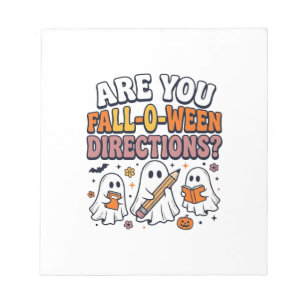 Lustige Herbst-Halloween-Lehrer-Geist-Richtungen-S Notizblock