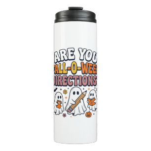 Lustige Herbst Halloween Lehrer Geist Richtungen T Thermosbecher
