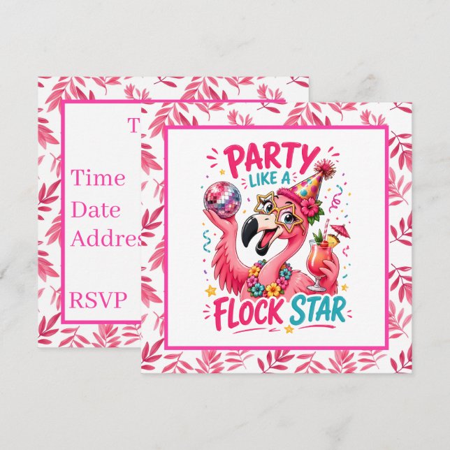 Lustige Herde Stern rosa Flamingo-Party Einladung (Vorne/Hinten)