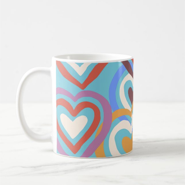 Lustige Herzen: Nahtloses Texturmuster. Kaffeetasse (Links)