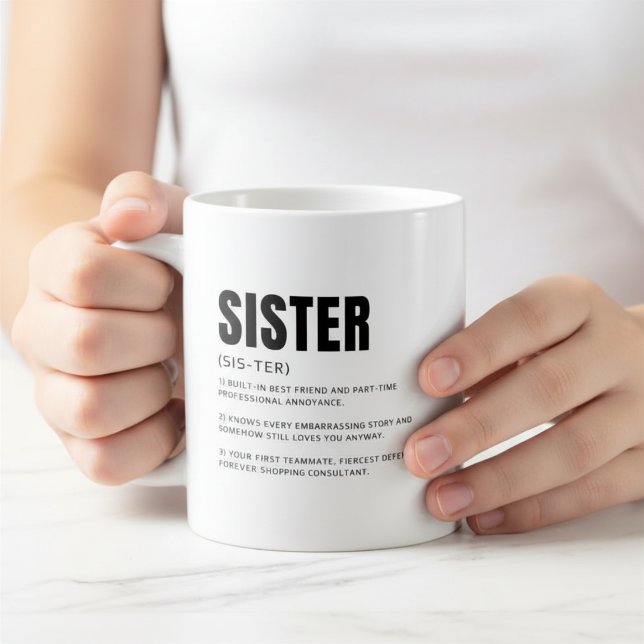 Lustige herzliche Schwester-Definition Kaffeetasse (Von Creator hochgeladen)