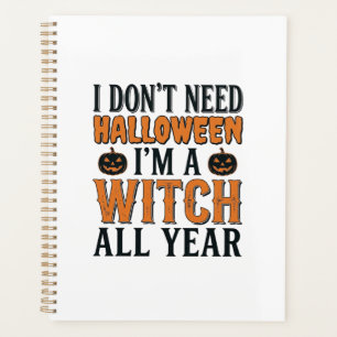 Lustige Hexe ganzjährig Halloween-Typografie-Desig Planer