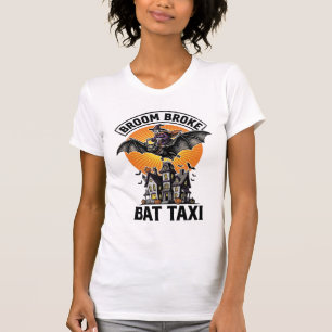 Lustige Hexe Halloween Besen Zerbrochene Fledermau T-Shirt