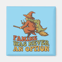 Lustige Hexe reitet auf einem Besen mit Dinosaurie