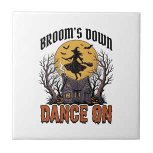 Lustige Hexen-Tänzerin Vintage-Halloween-Gravur Sh Fliese