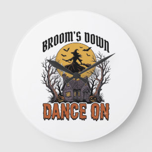 Lustige Hexen-Tänzerin Vintage-Halloween-Gravur Sh Große Wanduhr