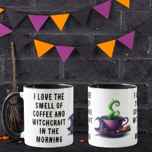 Lustige Hexen-themed lila grüne und schwarze Hallo Tasse