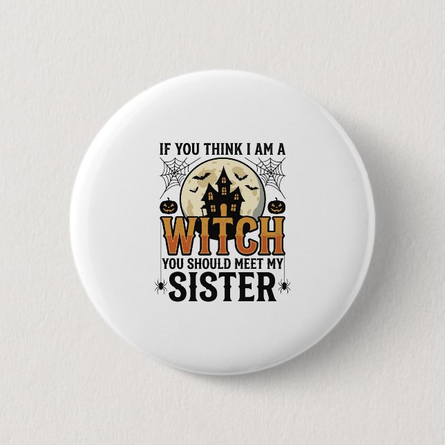 Lustige Hexenschwester Halloween Vintage Grafik_1 Button (Vorderseite)
