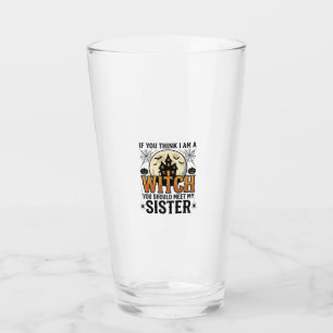 Lustige Hexenschwester Halloween Vintage Grafik_1 Glas
