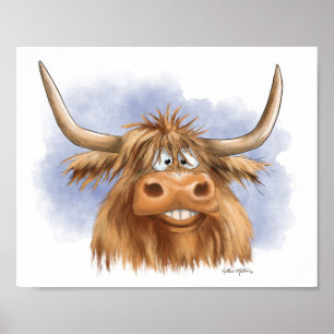 Lustige Highland-Cow-Cartoon Poster