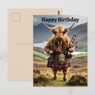 Lustige Highland-Kuh Mit Dudelsack Geburtstagspost Postkarte