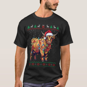 Lustige Highland-Kuh-Weihnachtslichter-Santa-Hut-H T-Shirt