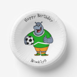 Lustige Hippopotamus-Fußballspieler-Cartoon-Illust Pappteller